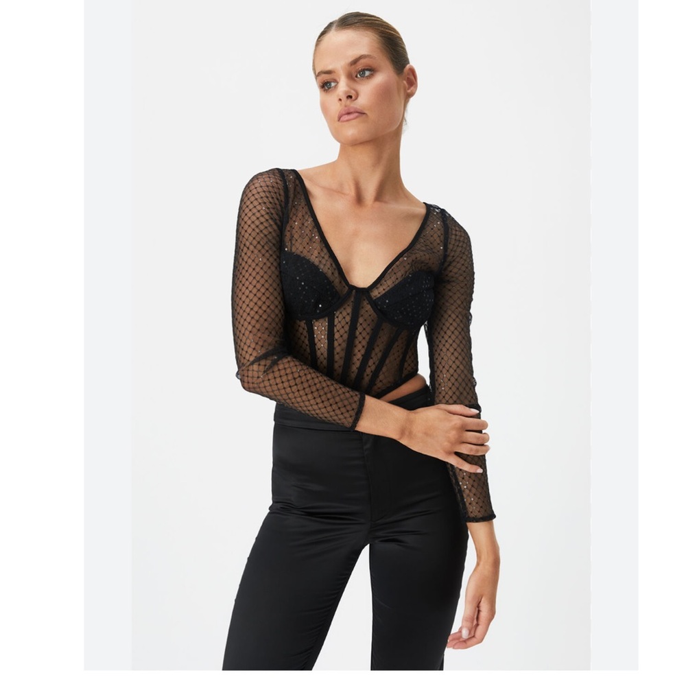Sincerely Jules Large Sequin Mesh Corset Top